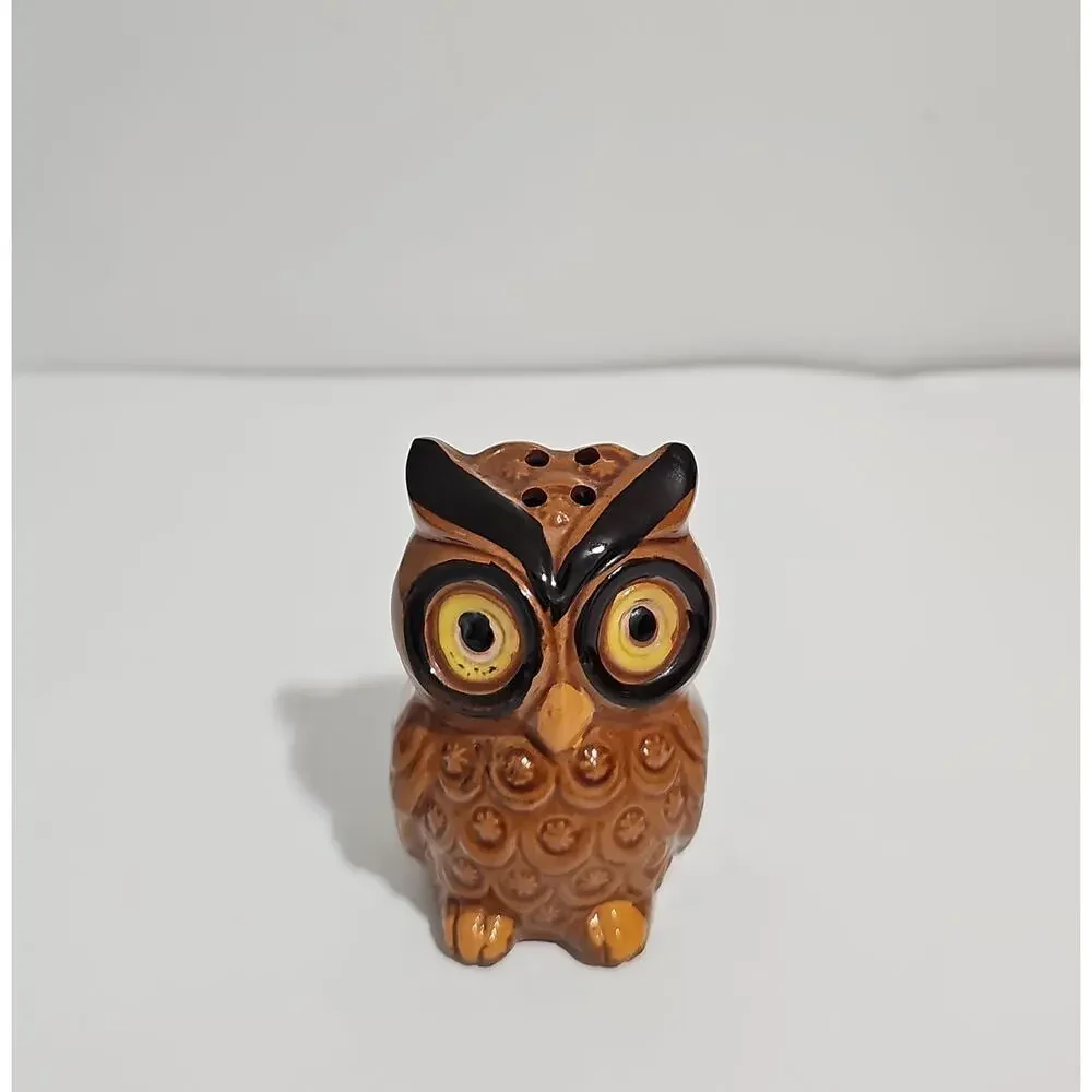 Vintage Ceramic Owl Pepper Salt Shaker MCM Retro Replacement Glossy